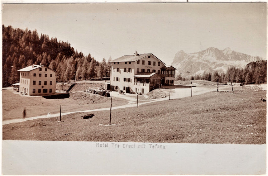 Cartolina antica Cortina fotografica Hotel tre Croci con Tofana