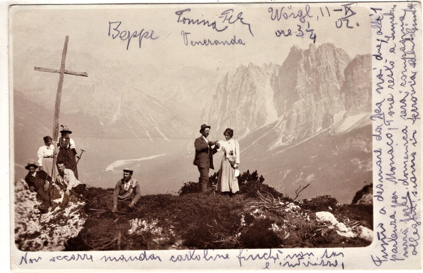 Cartolina antica Cortina alpinisti fotografica