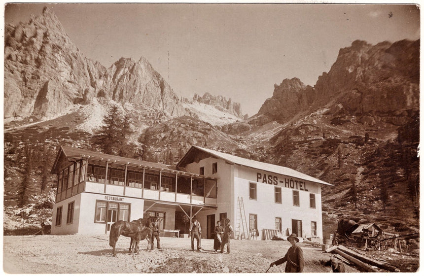 Cartolina antica Cortina Dolomiti Pass Hotel fotografica