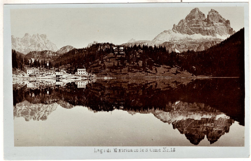 Cartolina antica Cortina lago di Misurina con le tre Croci