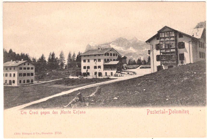 Cartolina antica Cortina tre Croci gegen den monte Tofana Pustertal Dolomiten