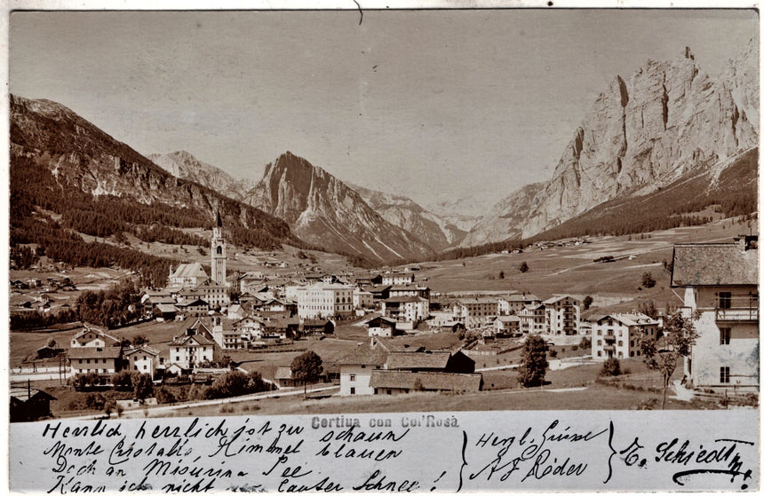 Cartolina antica Cortina con Col Rosa fotografica panorama