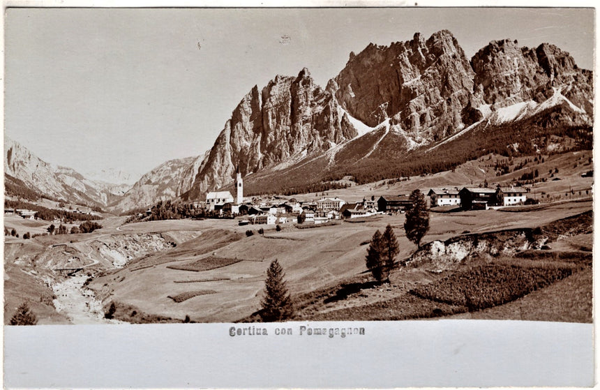 Cartolina antica Cortina con Pomagagnon fotografica panorama