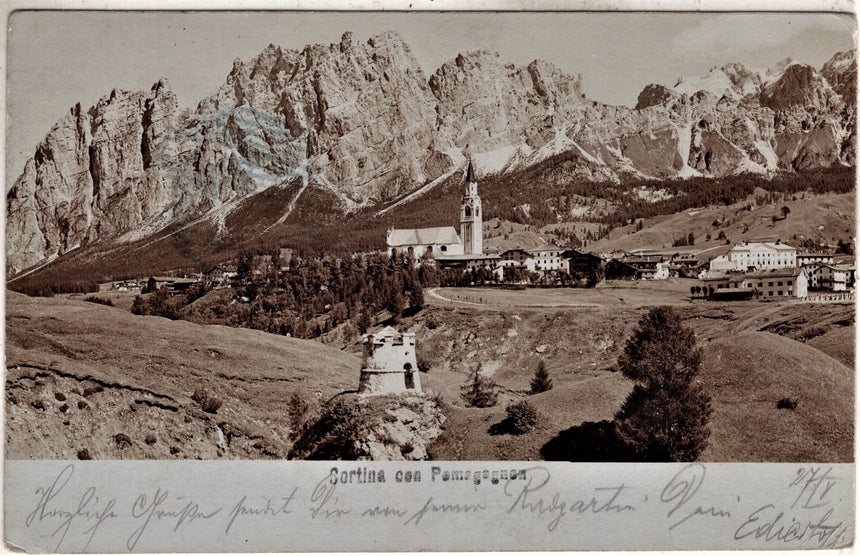 Cartolina antica Cortina con Pomagagnon fotografica panorama