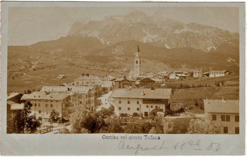 Cartolina antica Cortina panorama con Hotel Vittoria