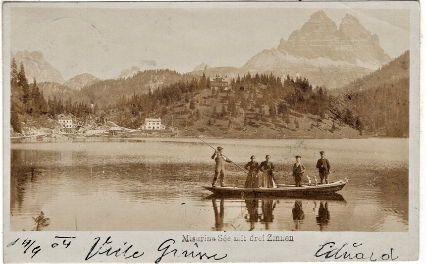 Cartolina antica Cortina Misurina See mit drei Zinnen fotografica