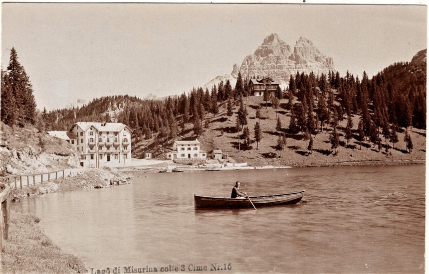 Cartolina antica Cortina lago di Misurina con le tre cime fotografica