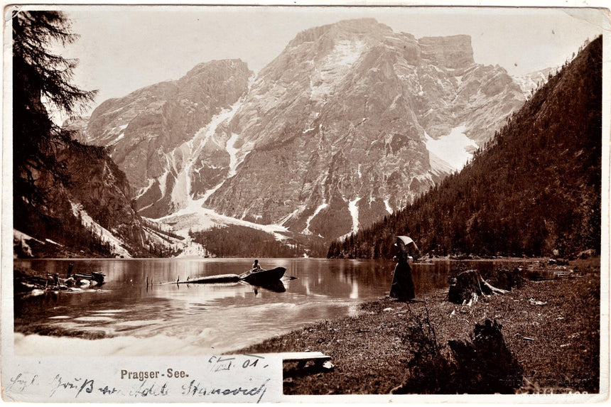 Cartolina antica Cortina Pragser See fotografica