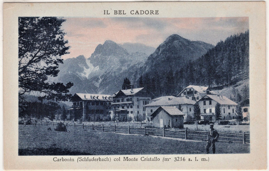 Cartolina antica Cortina Carbonin con monte Cristallo