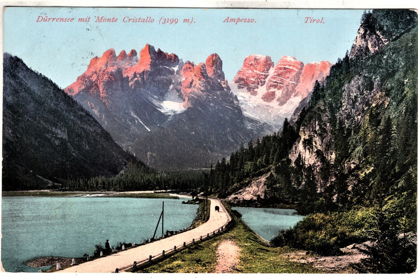 Cartolina antica Cortina Durrensee Monte Cristallo sped. Da Merano