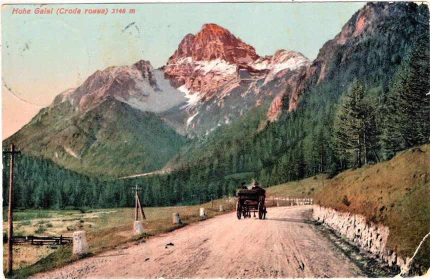 Cartolina antica Cortina Hohe Gaisl Posta Felpost Schhluderbach