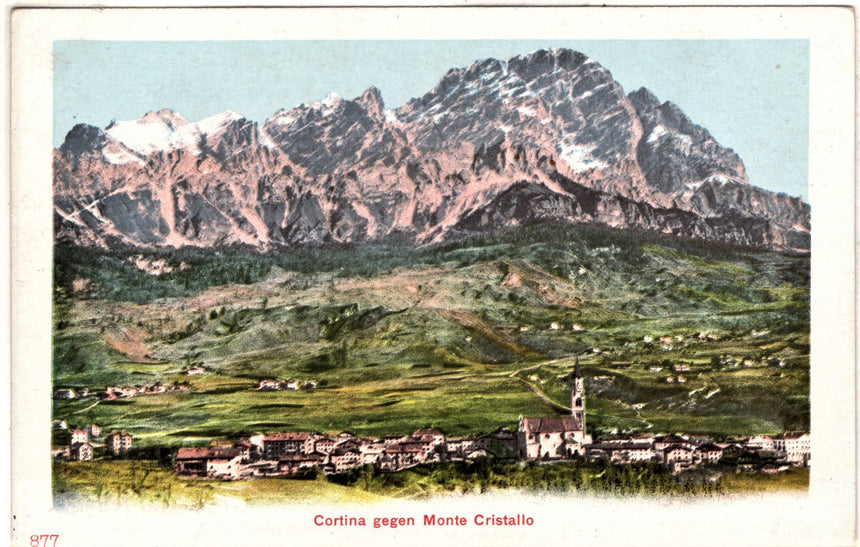 Cartolina antica Cortina gegen monte Cristallo