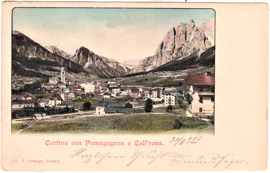 Cartolina antica Cortina con Pomagagnon e Col rosa viagg. In busta