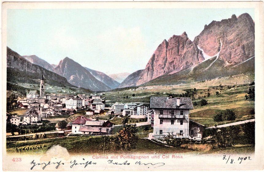 Cartolina antica Cortina mit Pomagognon und col Rosa