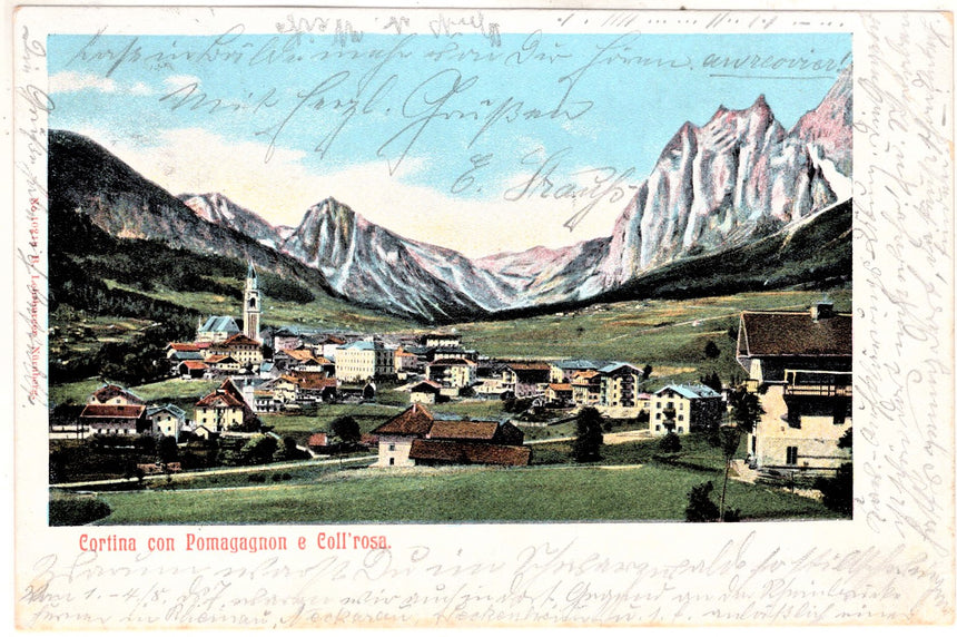 Cartolina antica Cortina con Pomagognon e Col Rosa