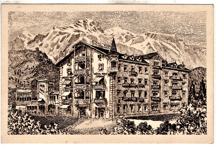 Cartolina antica Cortina Hotel de la Poste