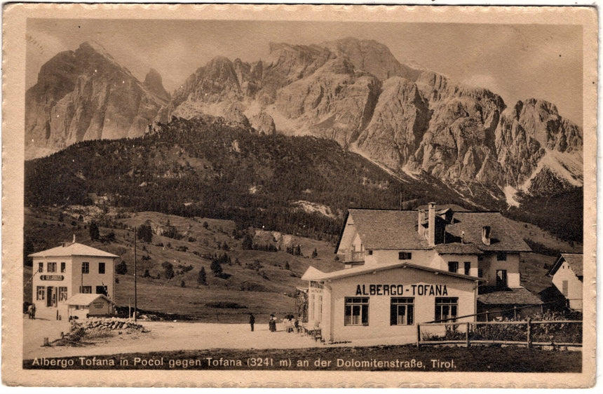 Cartolina antica Cortina Albergo Tofana in Pocol sulla strada delle Dolomiti