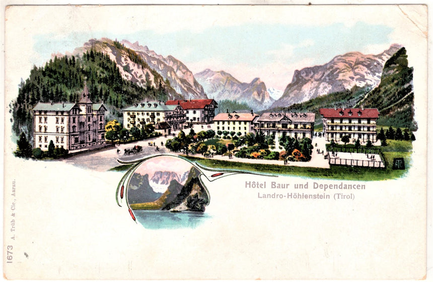 Cartolina antica Cortina Hotel Baur und Dependancen Landro Tirol