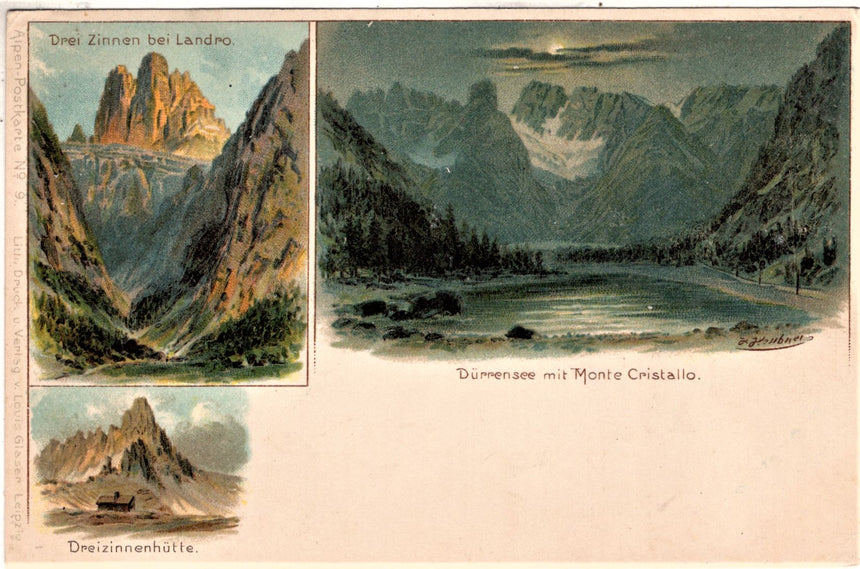 Cartolina antica Cortina Durrensee mit monte Cristallo