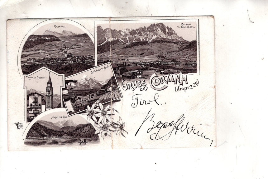 Cartolina antica Cortina Gruss auss Cortina cartolina con piega centrale