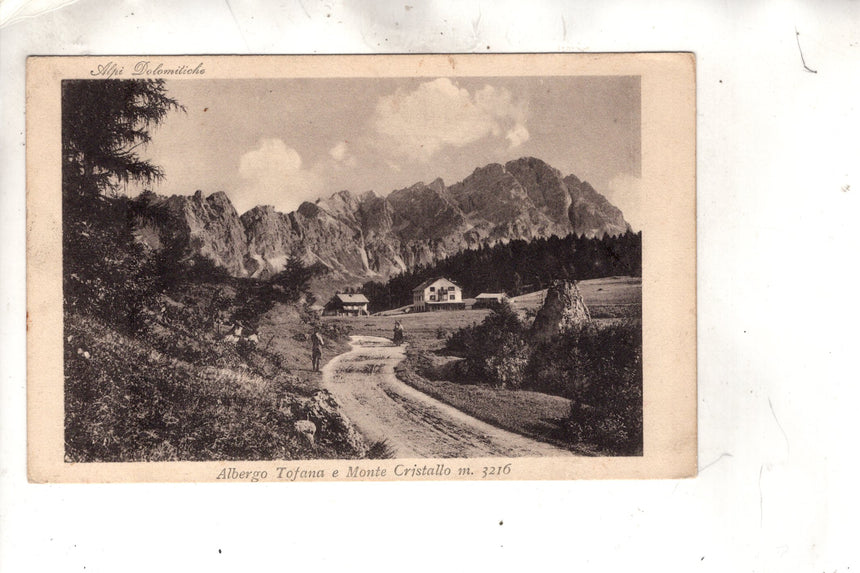 Cartolina antica Cortina albergo Tofana e monte Cristallo