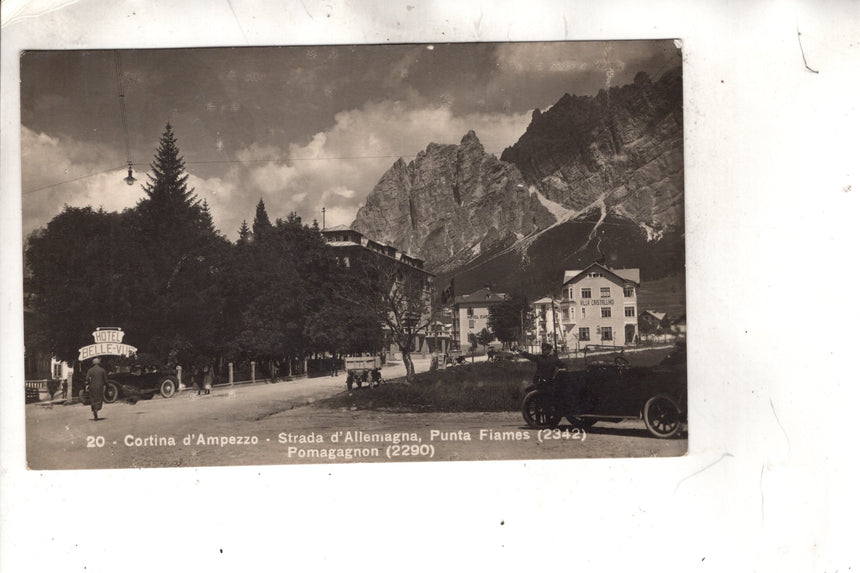Cartolina antica Cortina strada Alemagna villa Cristallino Hotel Europa e Bellevue