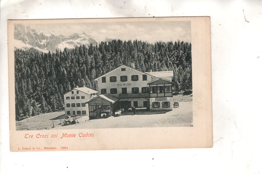Cartolina antica Cortina Hotel Tre Croci col monte Cadini