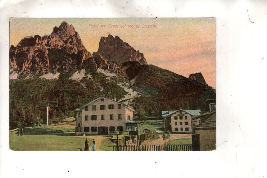 Cartolina antica Cortina Hotel Tre Croci col monte Cristallo