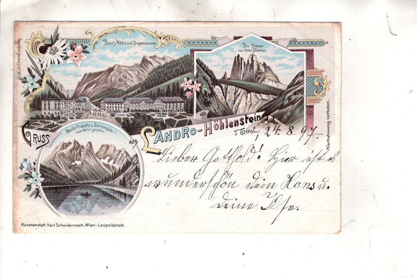 Cartolina antica Cortina Gruss aus Landro Hohlenstein