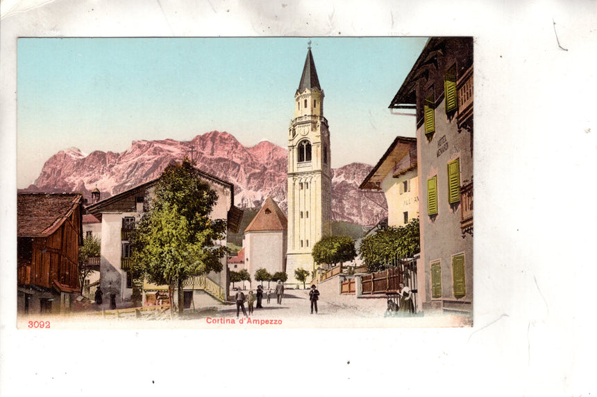 Cartolina antica Cortina d Ampezzo campanile