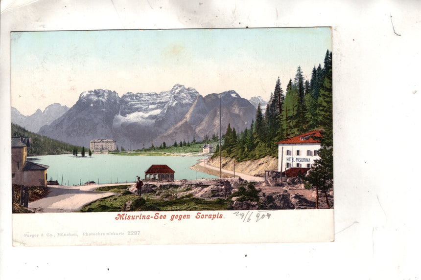 Cartolina antica Cortina Misurina See gegen Sorapis