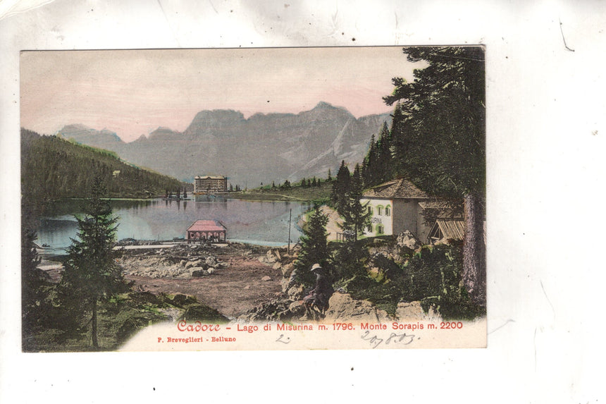 Cartolina antica Cortina Cadore lago di Misurina monte Sorapis