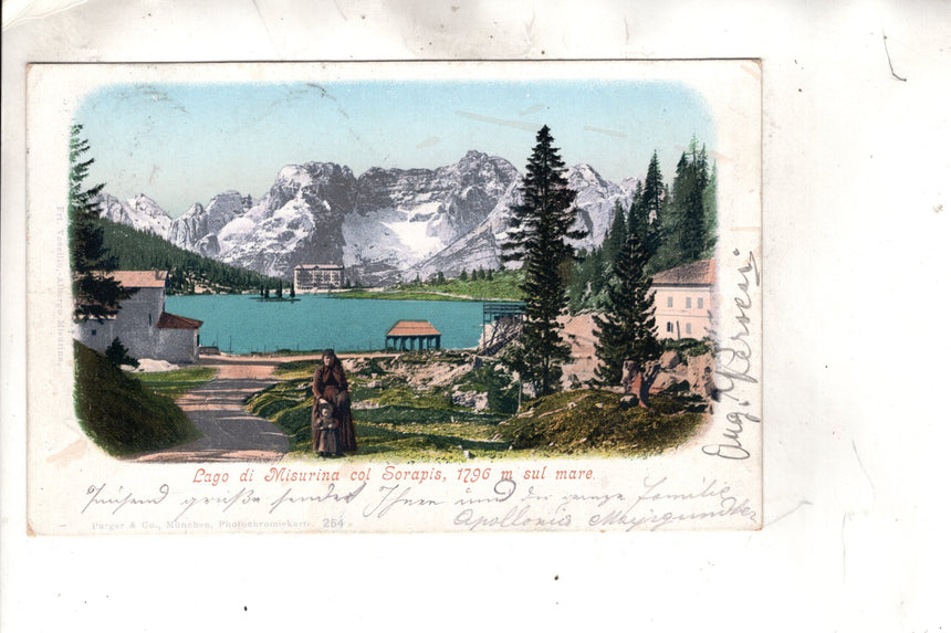 Cartolina antica Cortina lago di Misurina sped a Bozen