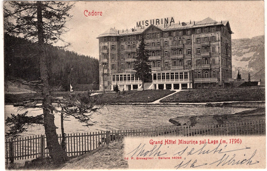 Cartolina antica Cortina  Cadore Grand Hotel Misurina sul lago