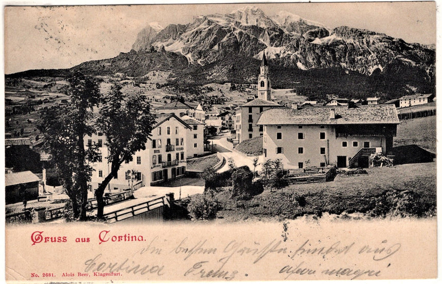 Cartolina antica Cortina Gruss aus Cortina hotel Vittoria