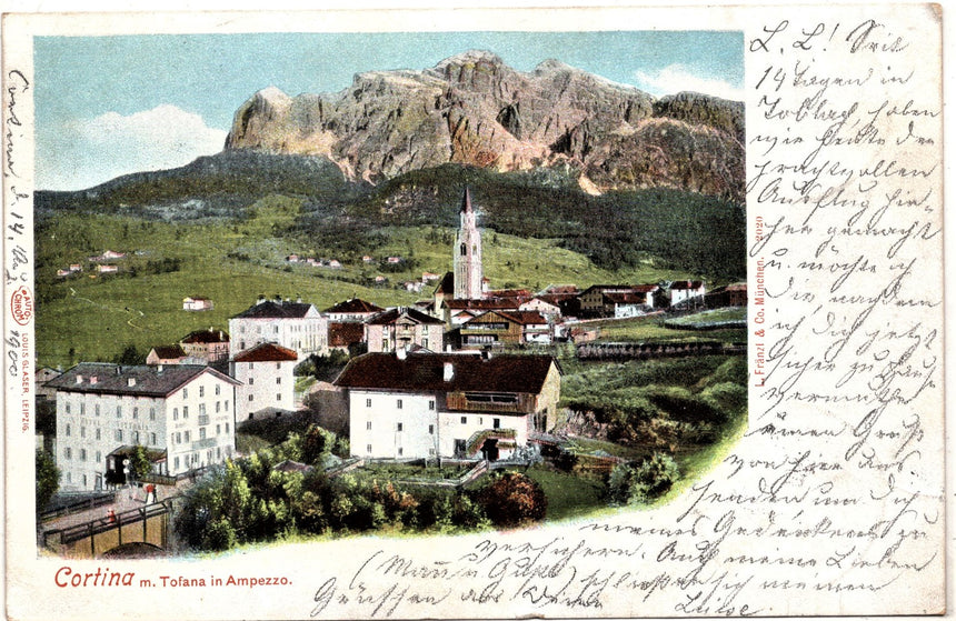 Cartolina antica Cortina mit Tofana in Ampezzo