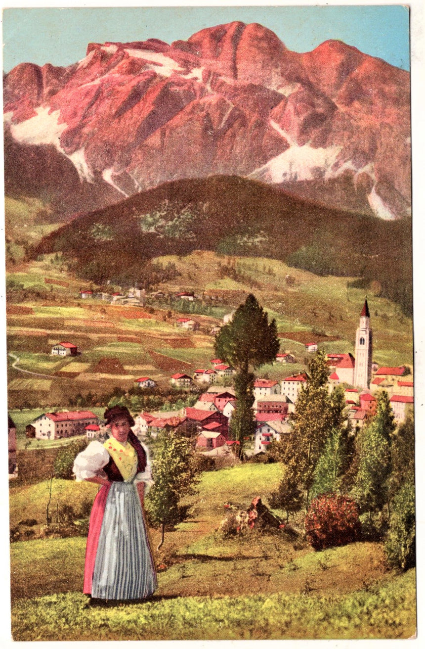 Cartolina antica Cortina panorama verso le Tofane