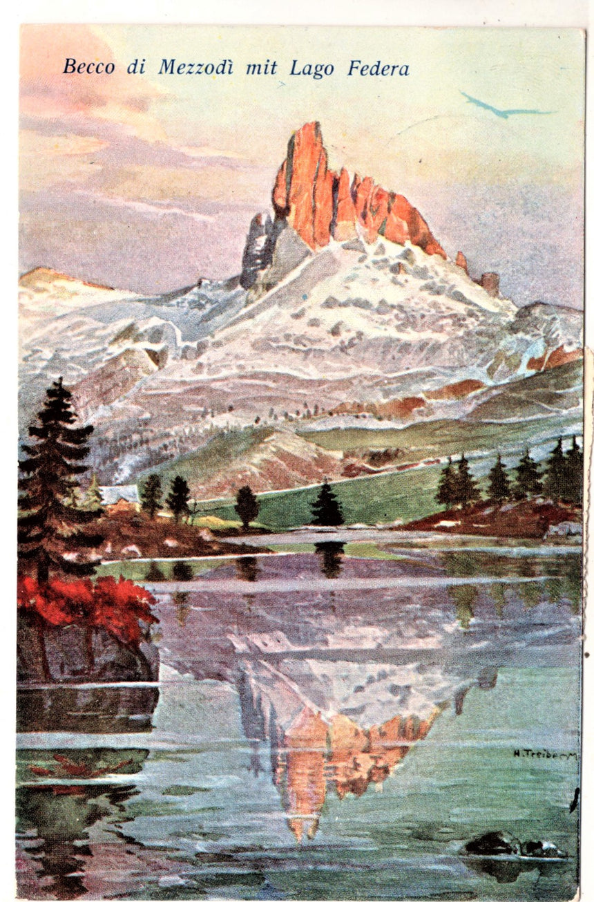 Cartolina antica Cortina Becco di Mezzodi mit lago Federa