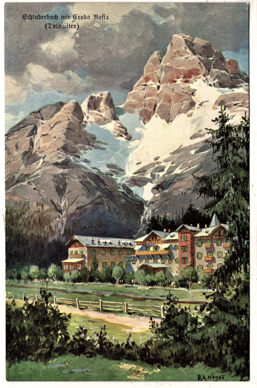 Cartolina antica Cortina Schluderbach mit Groda Rossa Dolomiten Hòger