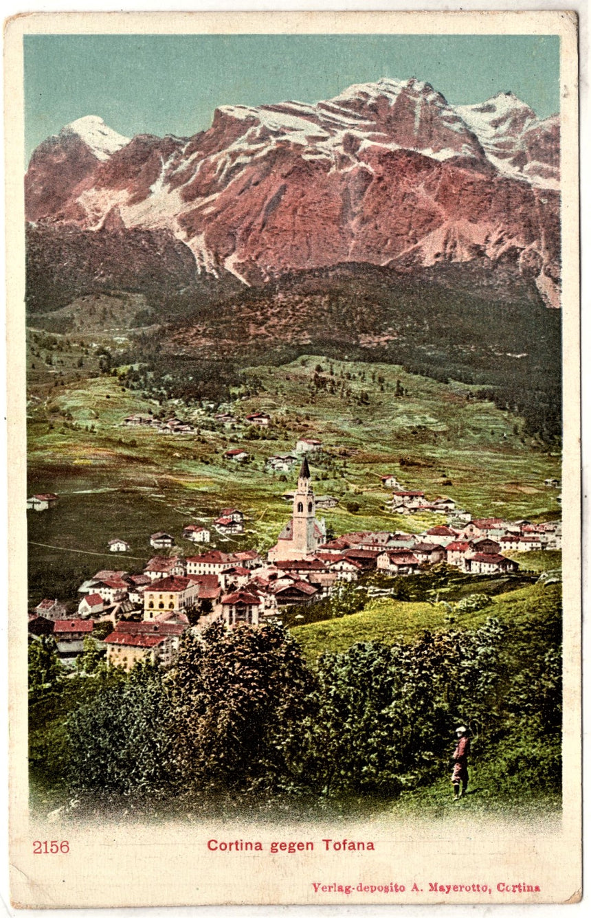 Cartolina antica Cortina gegen Tofana in Tirol
