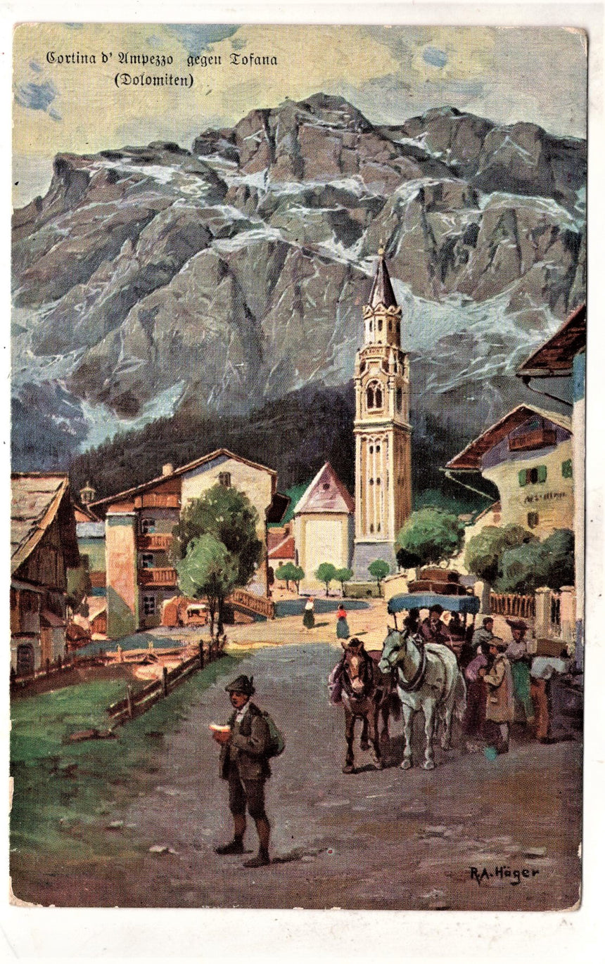 Cartolina antica Cortina d Ampezzo gegen Tofana Hòger