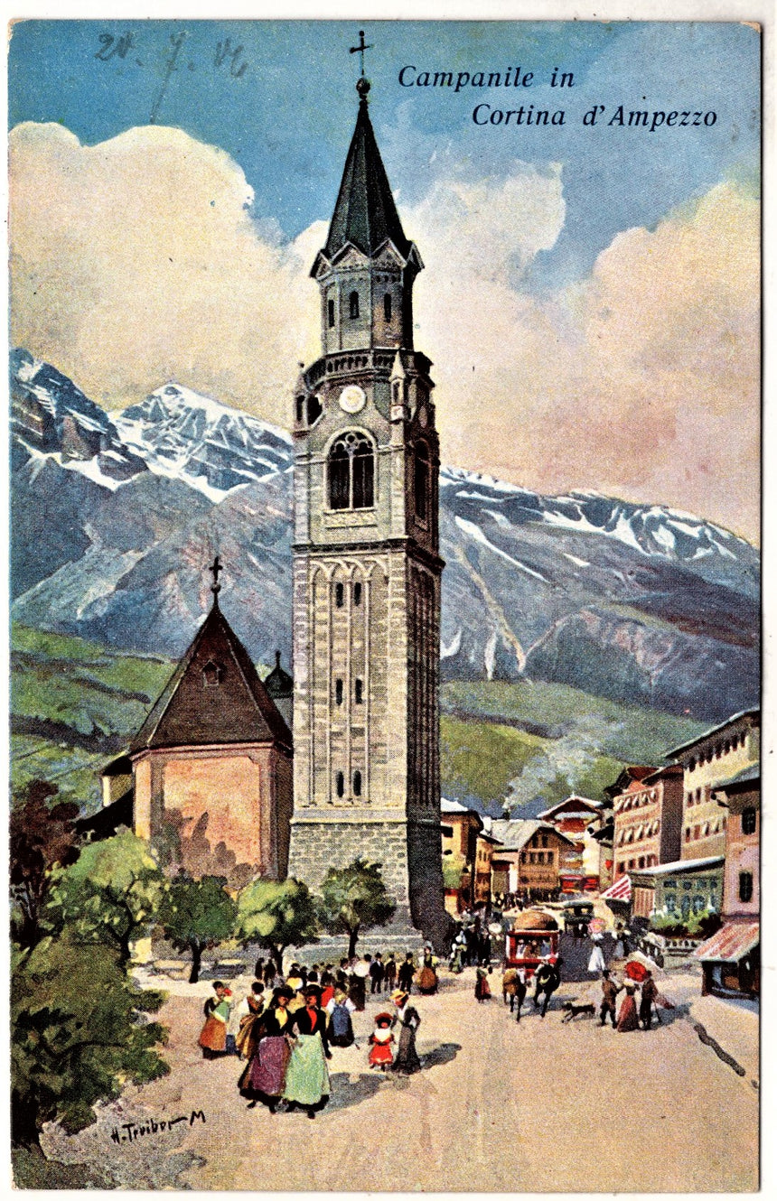 Cartolina antica Cortina il campanile