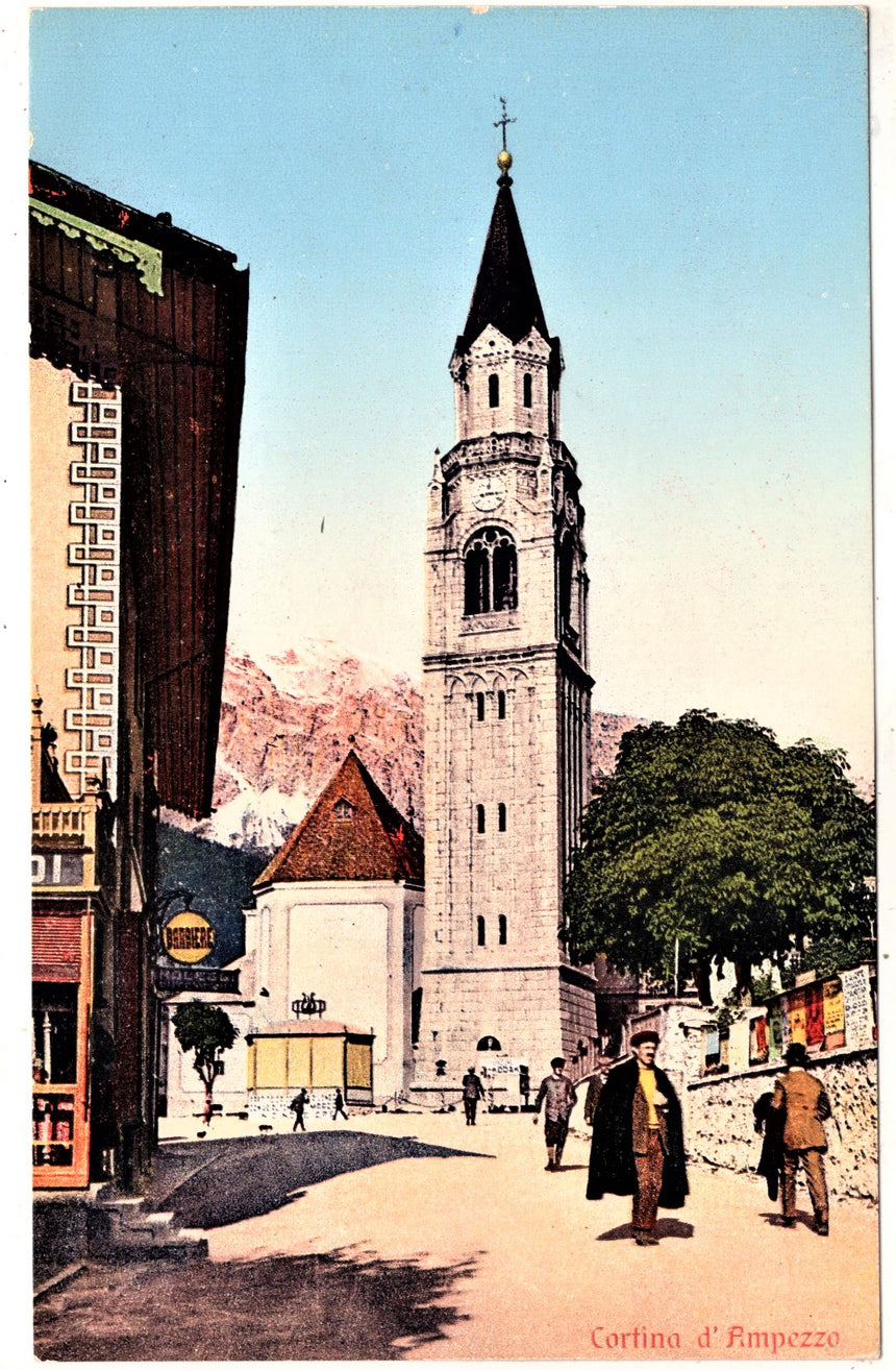 Cartolina antica Cortina il campanile del Baumgarten