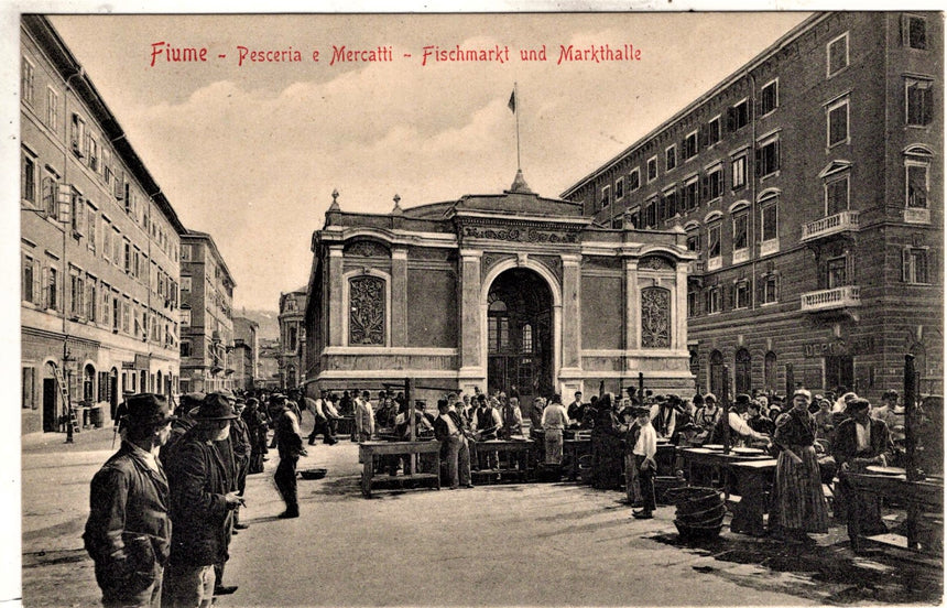 Cartolina antica Fiume mercato del pesce
