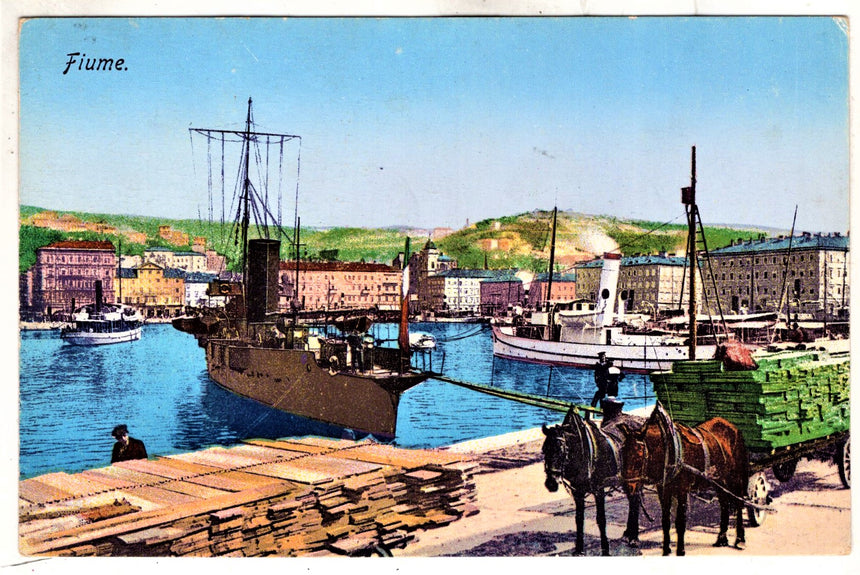 Cartolina antica Fiume panorama del porto