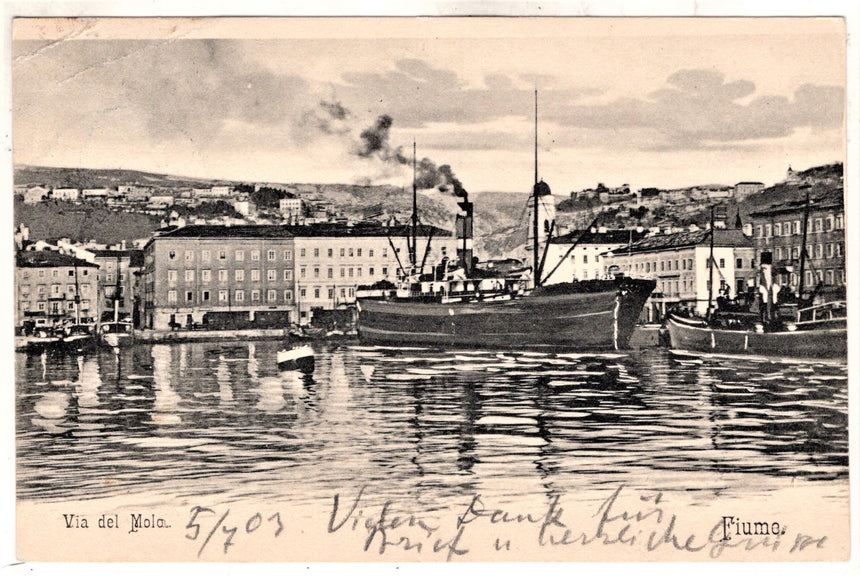 Cartolina antica Fiume via del molo