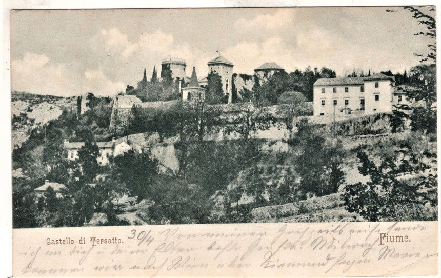 Cartolina antica Fiume castello di Tersatto sped da Abbazia