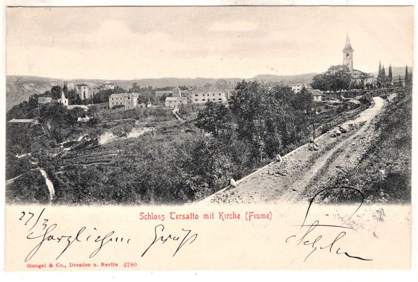 Cartolina antica Fiume schloss Tersatto mit Kirche