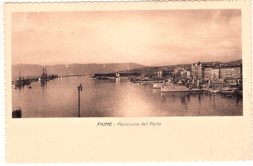 Cartolina antica Fiume panorama del porto