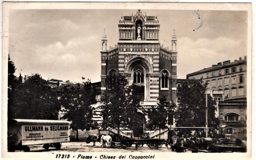 Cartolina antica Fiume chiesa Cappuccini spedita a Malè Trento